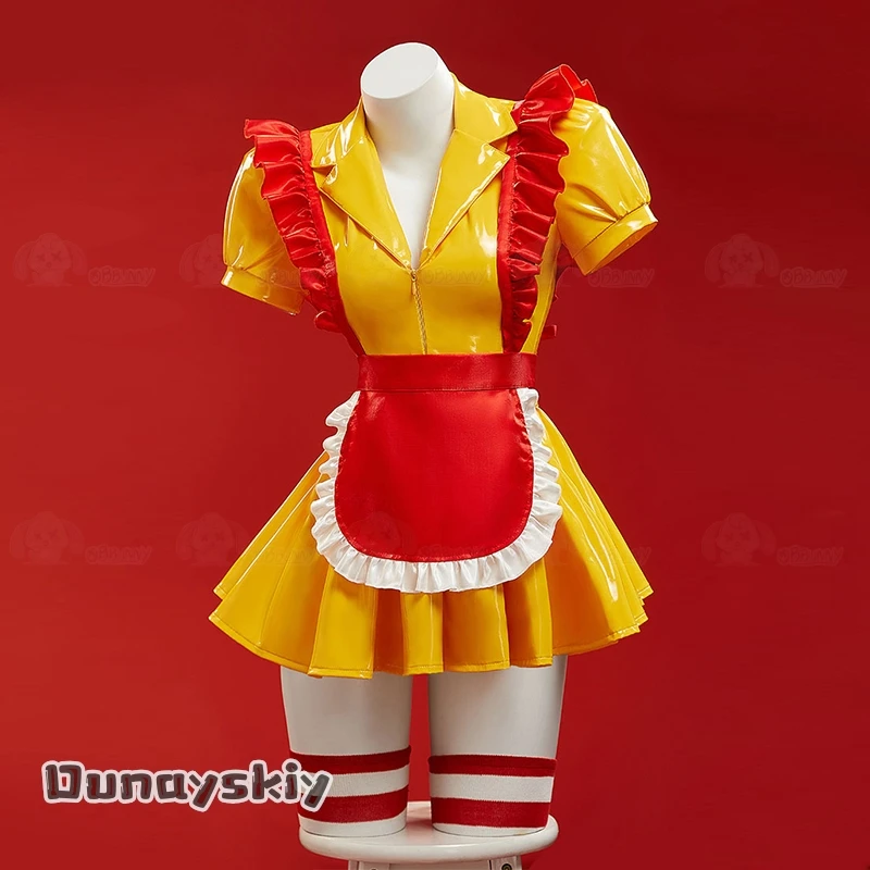 M Sexy Girl Cosplay Anime disfraz de sirvienta francesa Fastfood falda amarilla de Lolita ropa para mujeres adultas disfraz de Halloween traje