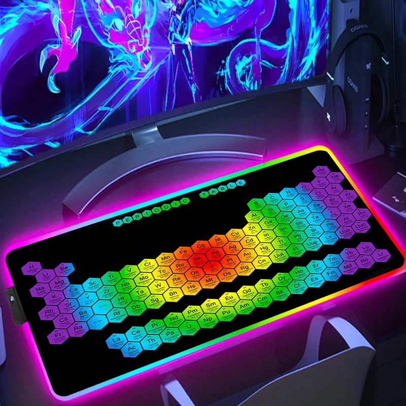 

Коврик для мыши RGB Xxl, периодическая таблица элементов, игровой коврик для ноутбука, коврик для мыши 900x400, клавиатура, геймерская девушка, настольный коврик с подсветкой, крутой коврик для мыши