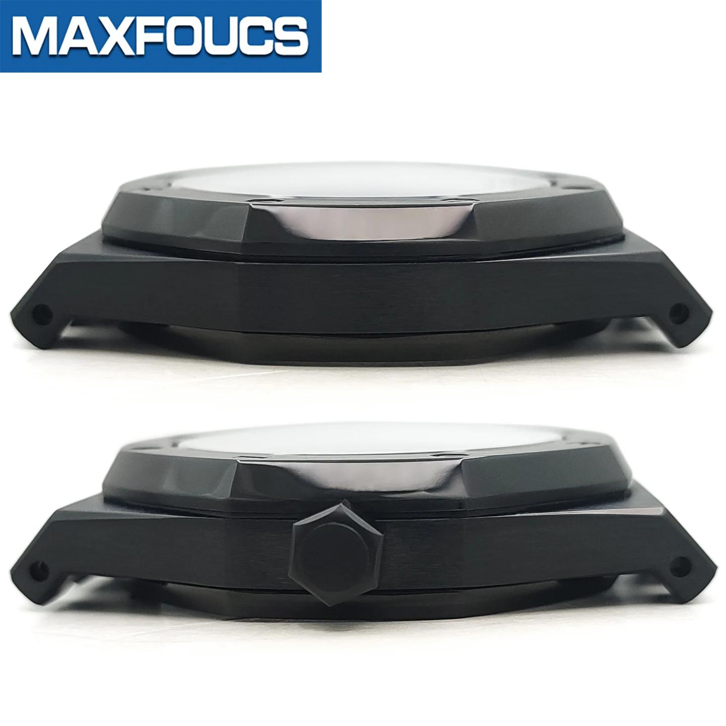 A.P. Stilvolles Uhrengehäuse MOD SKX NH35 NH36 4R36 Schwarze Edelstahlkrone Saphirglas Glänzend/Gebürstet Uhrengehäuse Kundenspezifische Teile – Detail 8
