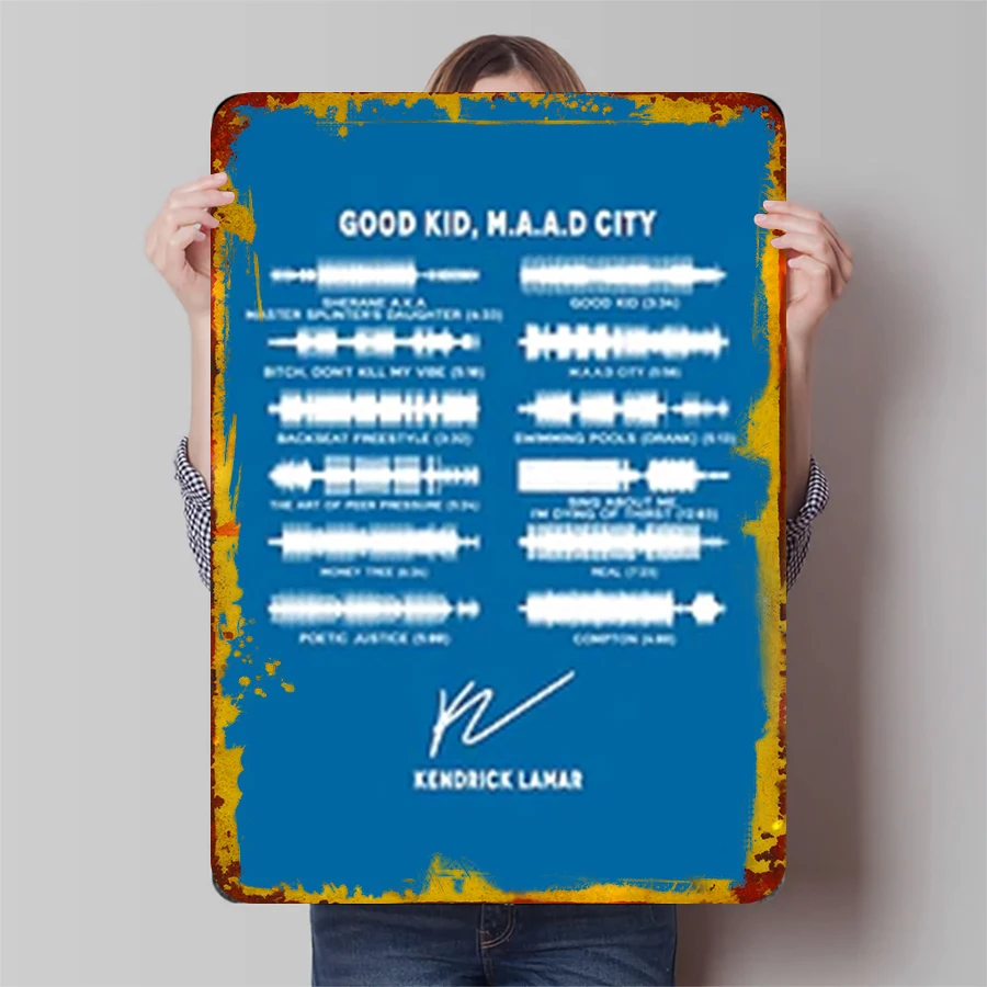 Kendrick Lamar Good Kid MAAD City Album Cover Custom Metal Tin Sign Wall Art Decor for Music Fans Home Bar
