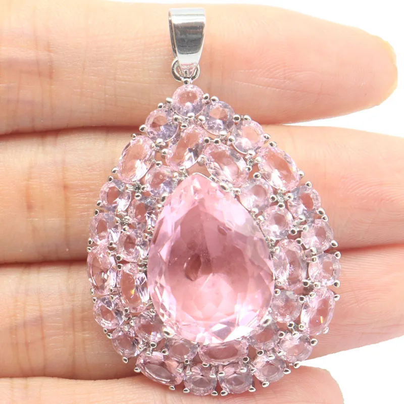 SheCrown 48x30mm Highly Recommend Pink Kunzite Green Peridot Smokey Topaz Ladies Dating Silver Pendant