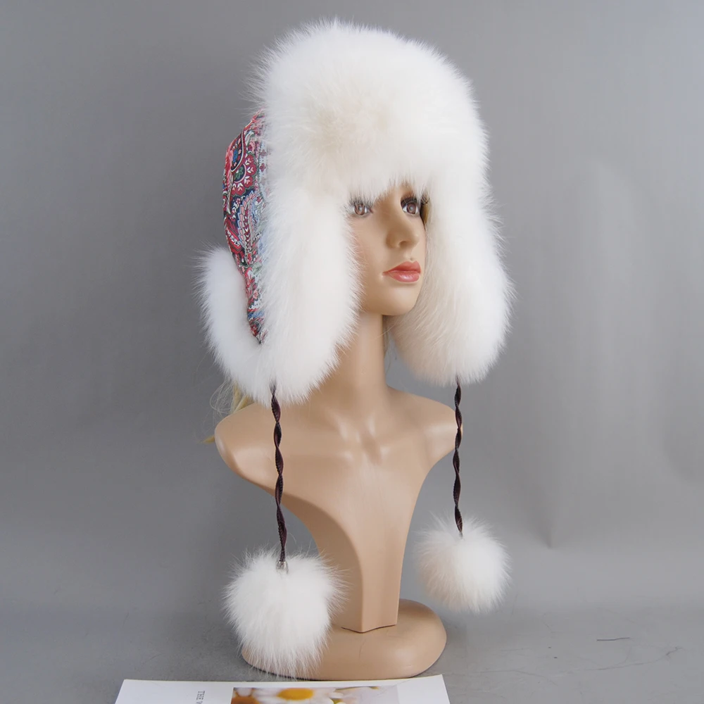 New Arrival Fur Hat for Women Natural Raccoon Fox Fur Russian Ushanka Hat Winter Thick Warm Ears Fashion Real Fox Fur Bomber Cap