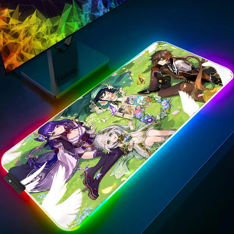 RGB Genshin Impact Mousepad Yae Miko Gaming Anime Gamer Mouse Pad XXL Keyboard Computer PC Desk Mat Notbook Led Light Pad