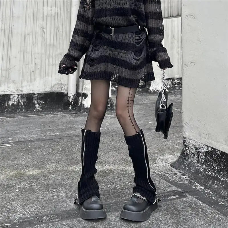 

Woolen Hosiery Hot Girls Autumn Winter Women's New Long Leg Sleeve JK Warm Solid Color Versatile Knitting Zipper Warmer