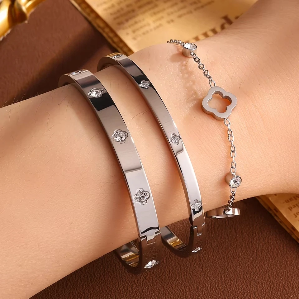 ZAKOL 3 قطعة الفولاذ المقاوم للصدأ مكدسة سوار أساور للنساء الرجال زوجين رائعة الزركون مطعمة هدايا عيد الحب مجوهرات