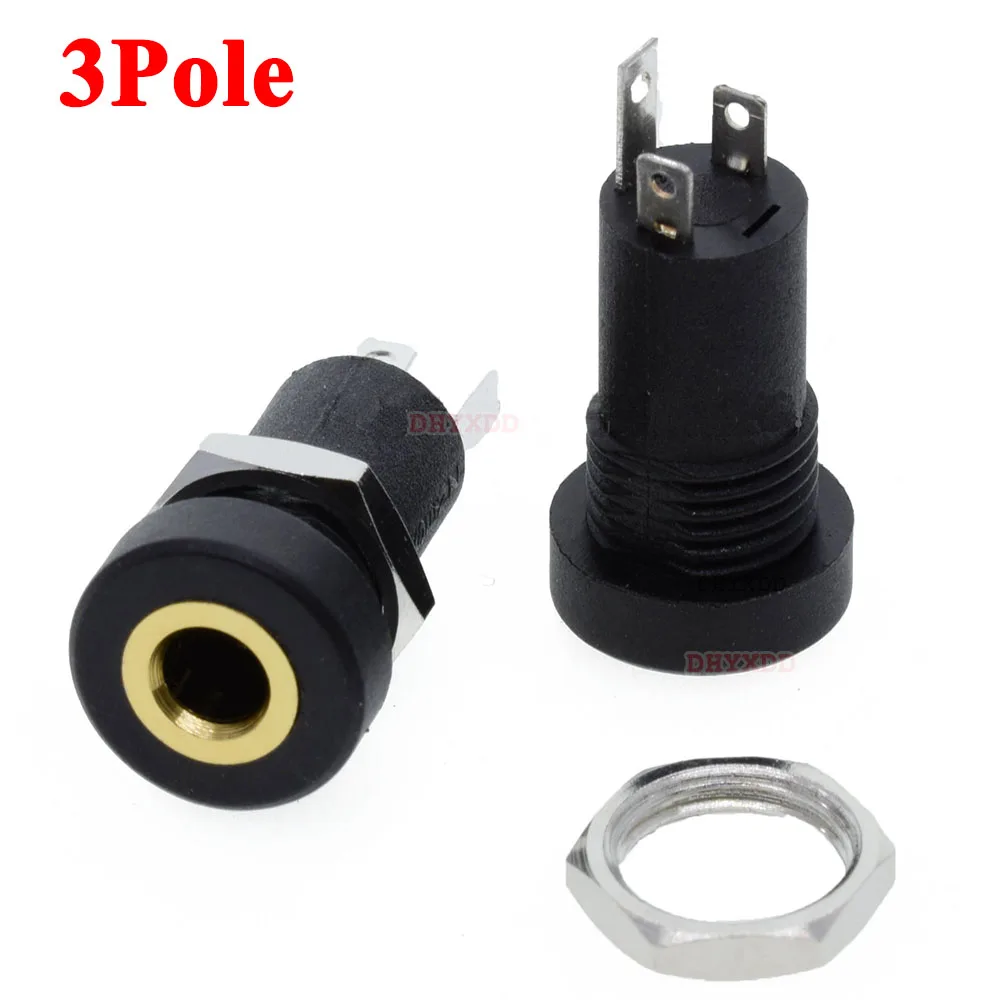 5PCS 3.5mm Audio Socket 3 4 Pole Black Panel Mount Gold Plated With Nuts Headphone Socket PJ-392A 3.5 mm Headphone Female view 2