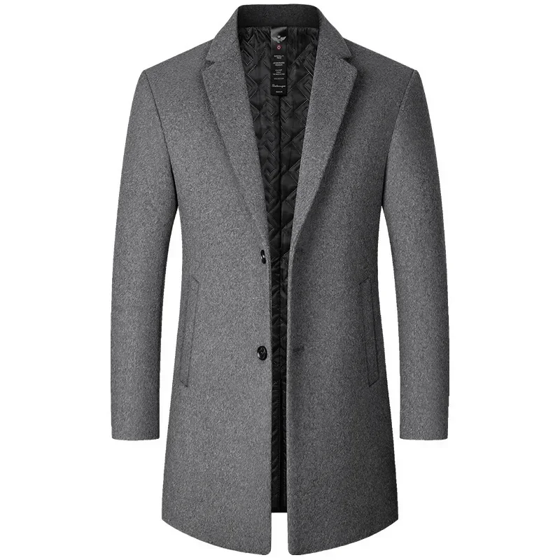 Herfst En Winter Trenchcoat Mannen Nieuwe Effen Kleur Lange Wollen Jas Voor Mannen Business Casual Windjack Mannen Kleding