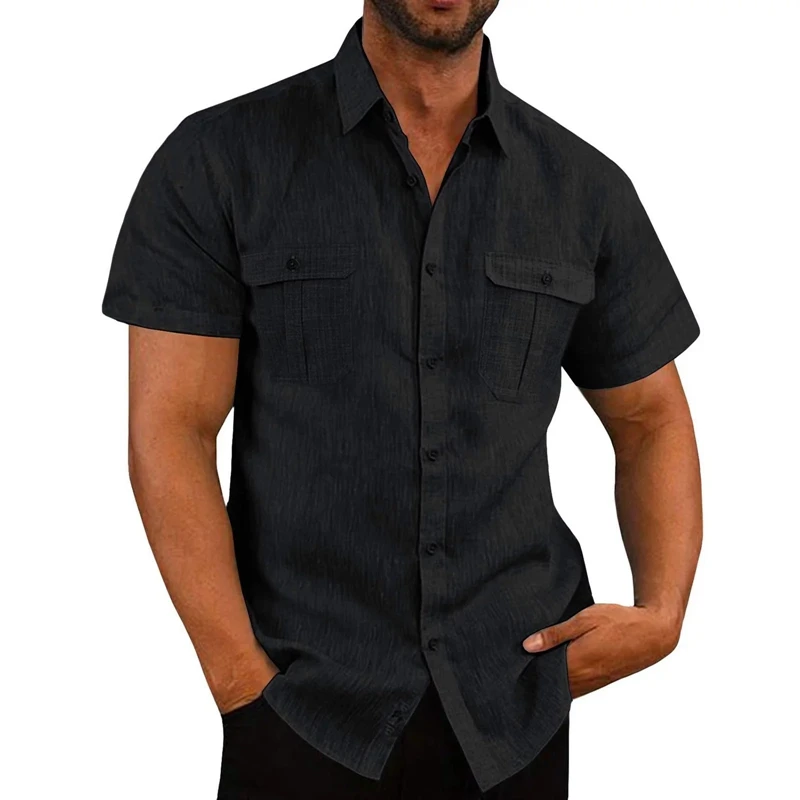 Camicie di lino da uomo vestibilità regolare manica corta abbottonatura camicia Casual abito Tee Beach Fashion Summer Tops