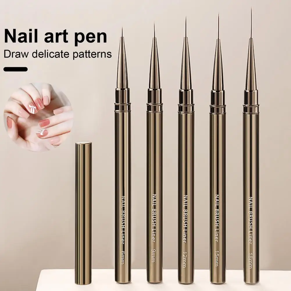 Juego de pinceles profesionales para uñas, pelo de nailon ultrafino, agarre cómodo, cuerpo de Metal para principiantes, dibujo de líneas