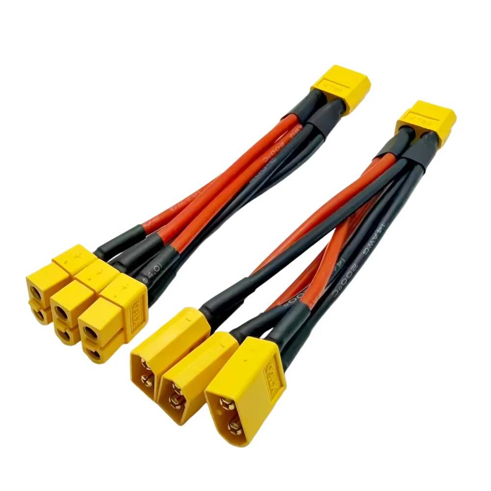 1/4PCS XT60 Parallel Connector 3-Way 14AWG Silicone Wire Male/Female Dual Extension Y Splitter 10cm for RC Battery Charger Motor