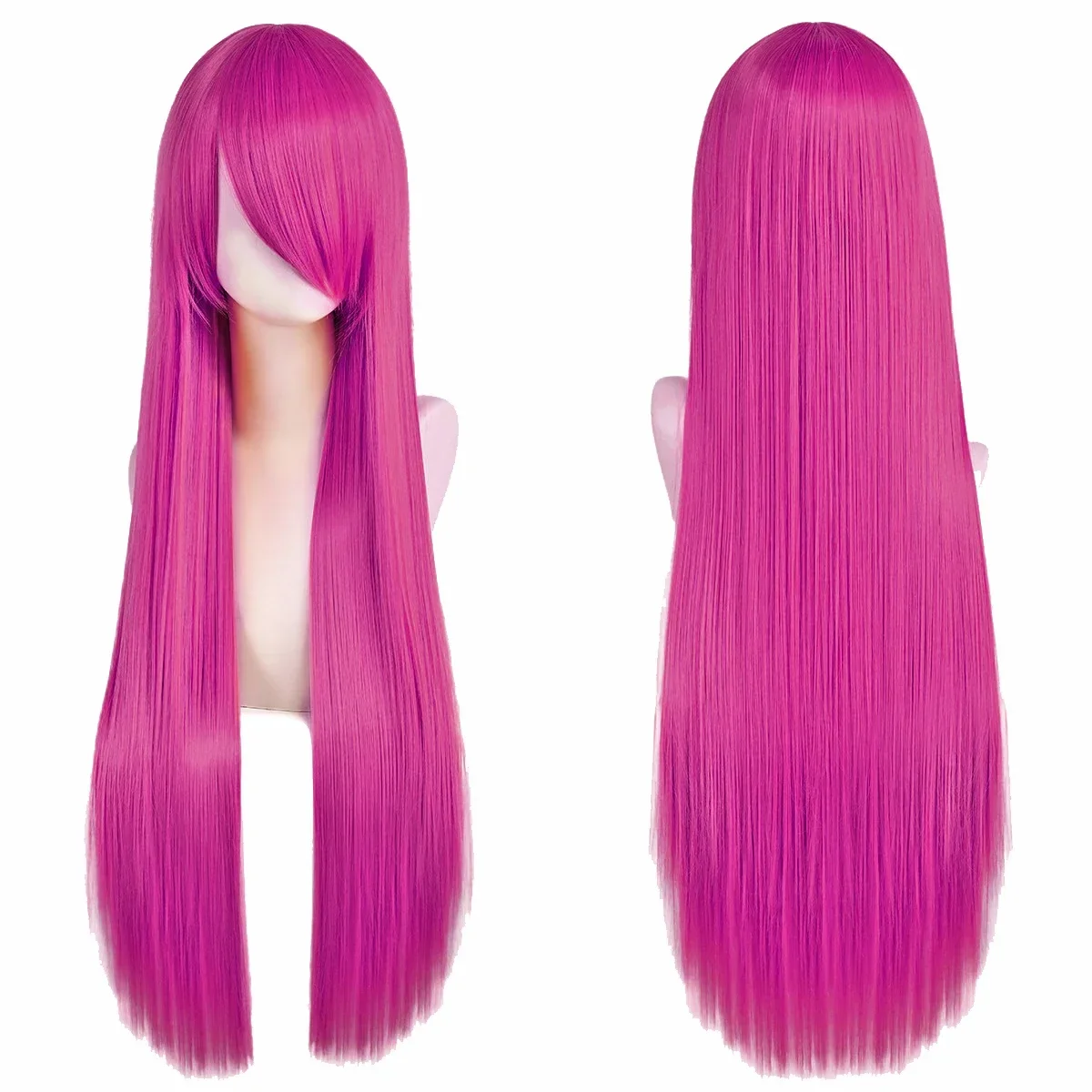 80cm Long Straight Synthetic Cosplay Wig with Bangs, White Green Silver Pink, Heat Resistant