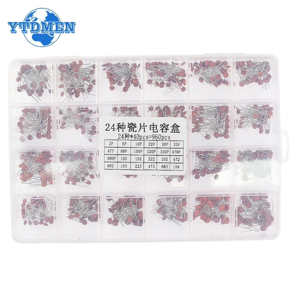300 sztuk/960 sztuk zestaw kondensatorów ceramicznych 2pF-0.1uF komponenty elektroniczne kondensator różne zestawy próbki DIY
