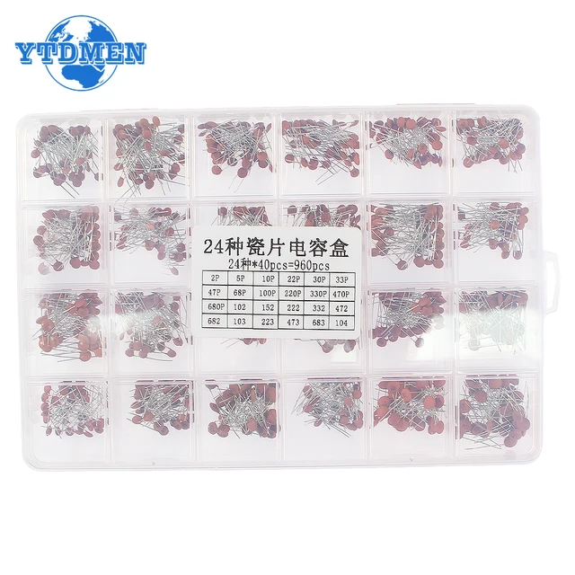 300 sztuk/960 sztuk zestaw kondensatorów ceramicznych 2pF-0.1uF komponenty elektroniczne kondensator różne zestawy próbki DIY