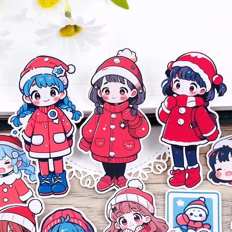 

21pcs Christmas Theme Adorable Girl Stickers for Stationery,Waterproof and Cute Decoration for Journals and Notebooks