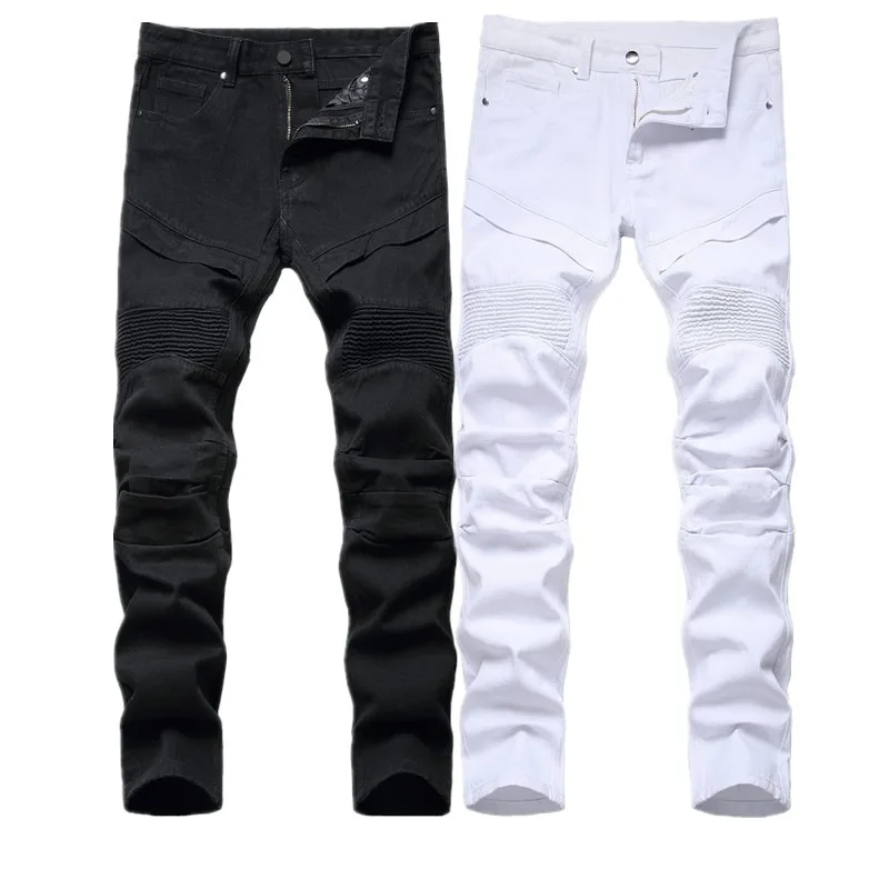 

Модные мужские белые повседневные джинсы из чистого хлопка, созданные с характерной мятой отделкой, чтобы показать ваш индивидуальный стиль.