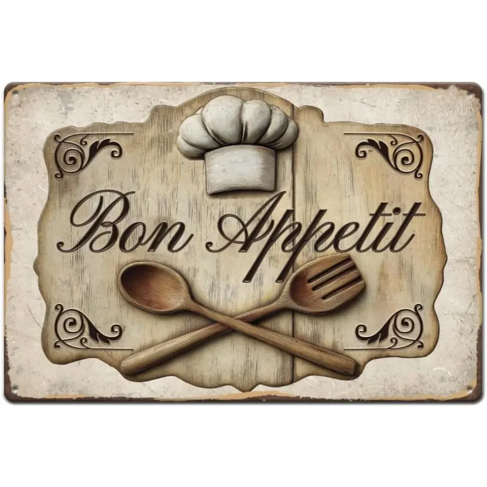 Bon Appetit Vintage Blechschild Küche Vintage Poster Retro Metall Poster Restaurant Wandkunst Schild Lustiges Vintage Dekor für Küche