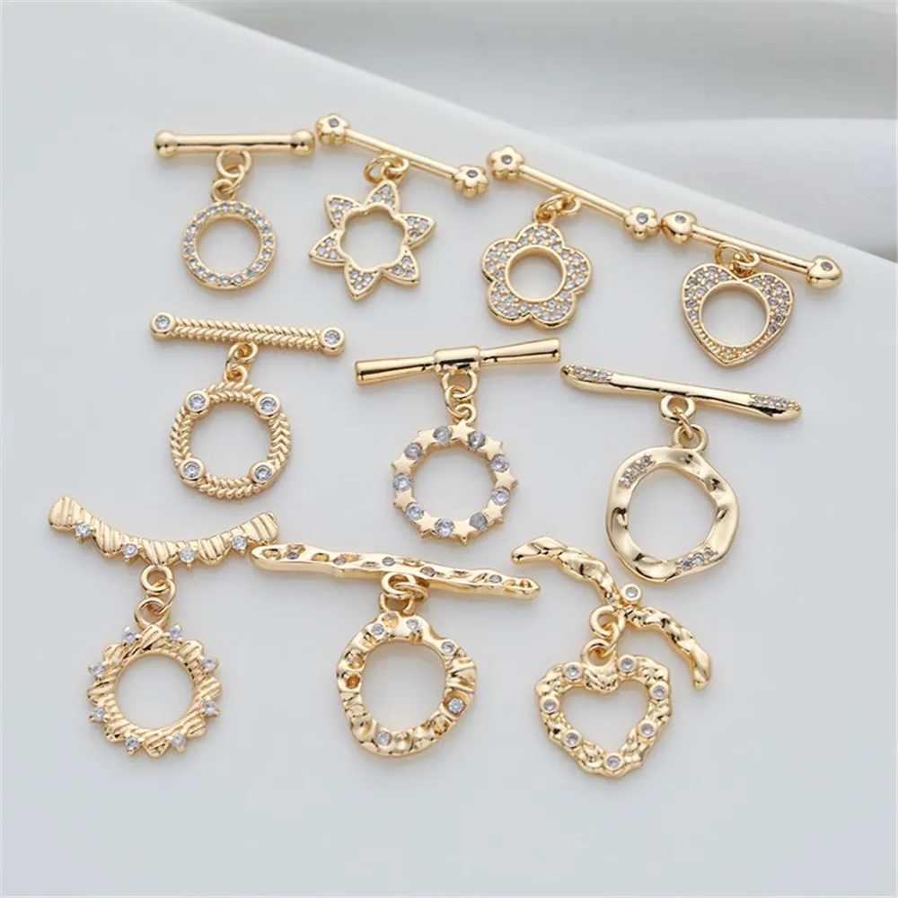 

14K Copper Gold-Plated Gold Diamond-encrusted Zircon Buckle Necklace Bracelet OT Buckle Connection Button Ending DIY Button Head