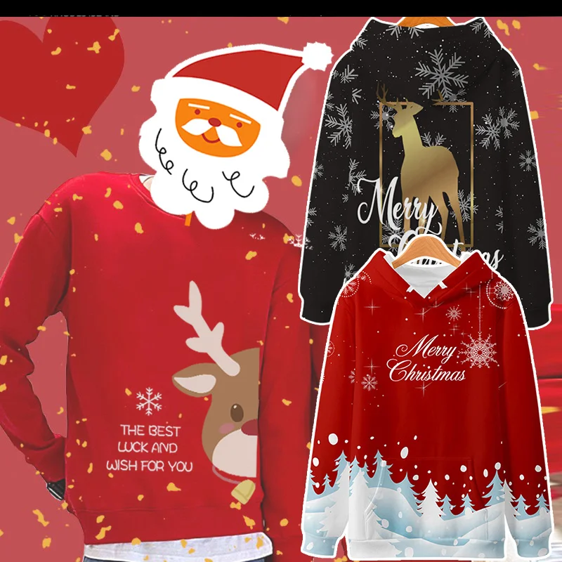 

2026 Christmas Sweater Coat Autumn and Winter Elk Red Couple Dress Christmas Santa Claus Fashion