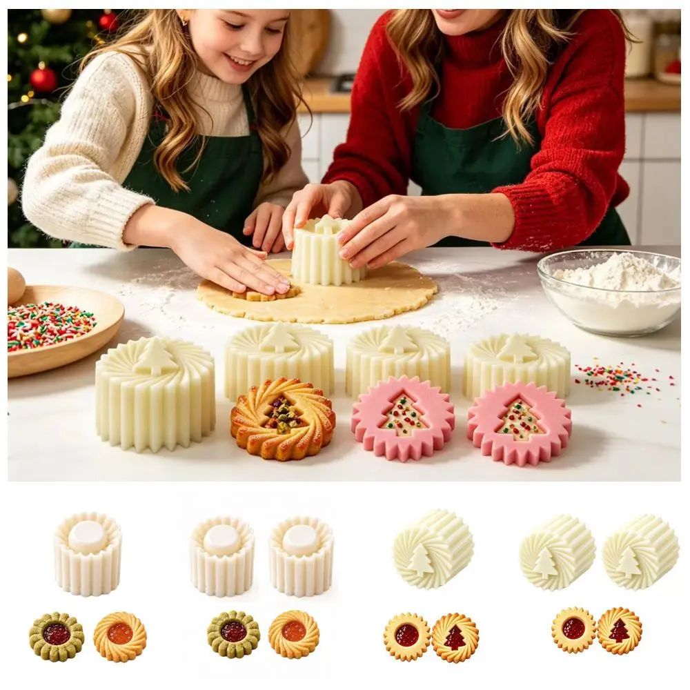 1/2pcs Double‑Sided Christmas Tree Pastry Mold Non-Stick Flower Petal Sunflower Cake Press Mold Food‑Grade Plastic Detachable
