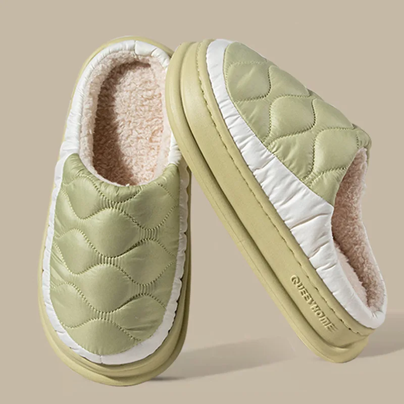 Evshine الشتاء غامض شبشب منزل للنساء داخلي دافئ الفراء اصطف مقاوم للماء القطن الشرائح للجنسين لينة رقيق نعال قماش