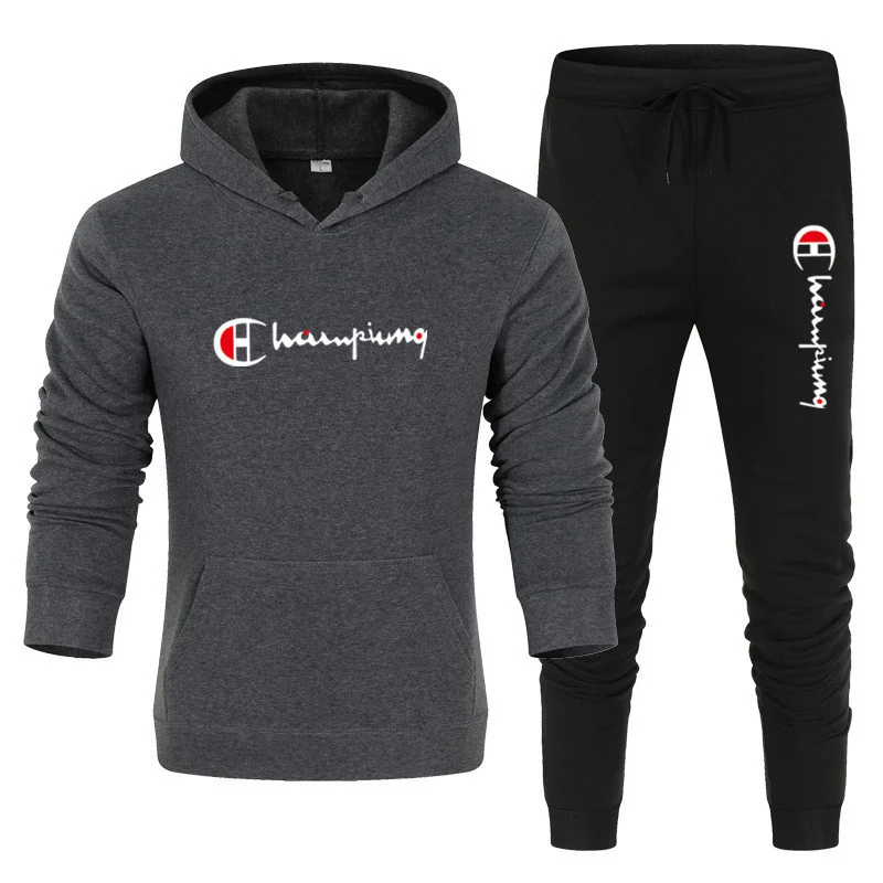 Men's Tracksuit Hooded Sweatshirt+Sweatpants 2 Pcs Sets Sports Suit Casual Jogger Sportswear 2 Piece Male Fleece Streetwear Sets