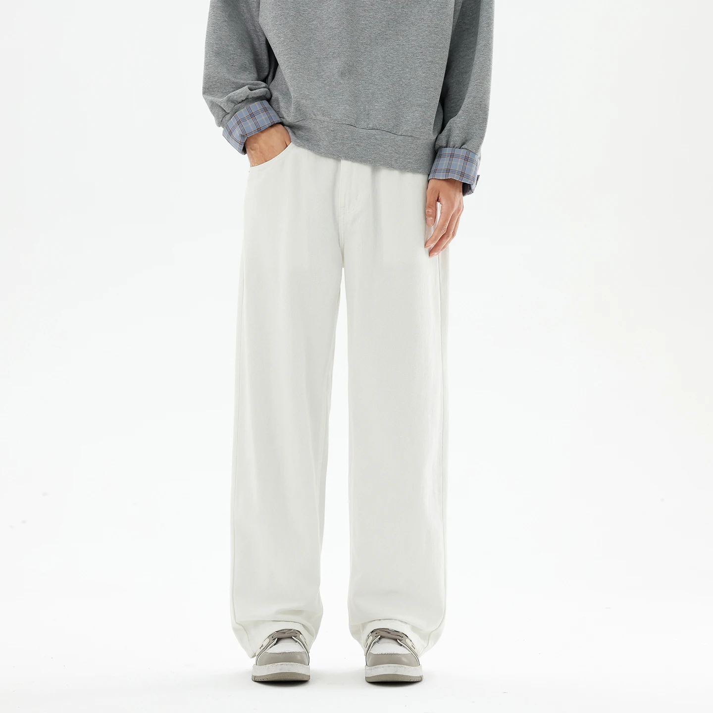 

Мужские джинсы свободного кроя с прямыми штанинами, белые повседневные брюки, высококачественные, из Гонконга, универсальные, с низкой посадкой, на шнурке, из Гуанчжоу Синтан