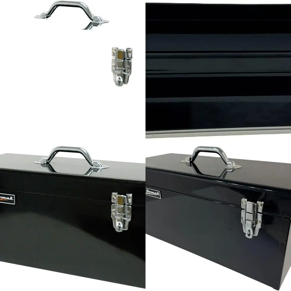 

20-Inch Black Steel Flat Top Tool Box with Detachable Tray