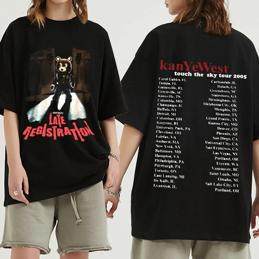 Kanye West Late Registration Tour T-Shirts Vintage Print Streetwear Men Women Fashion Oversized T Shirt Cotton Hip Hop Tees Tops