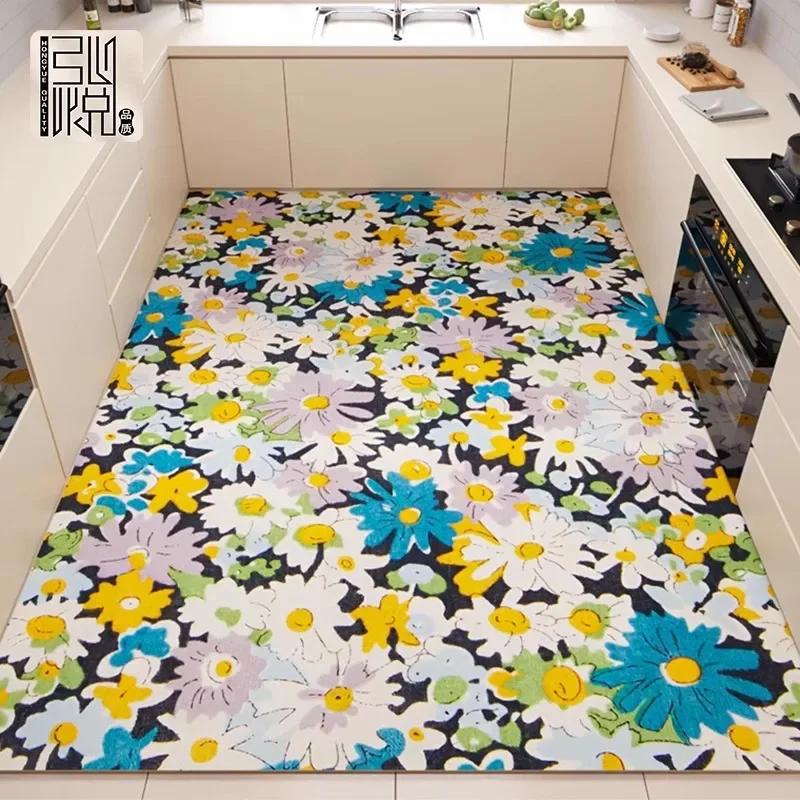 

PVC Leather Kitchen Floor Mats Floral Large Area Waterproof Oil-proof Carpets Home Decor Anti-fouling Easy Clean Balcony Rugs 러그