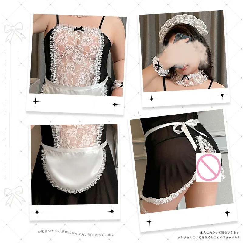 Vestido feminino sexy de renda roleplay empregada, cosplay da senhora, roupa íntima de servo, roupas de crotch abertas, tamanho grande, por atacado