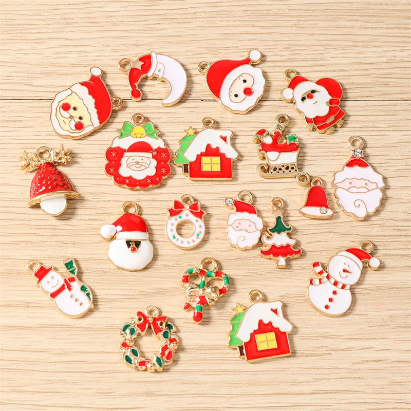 10 Stück niedliche Emaille-Weihnachtsanhänger mit Weihnachtsmann, Baum und Schneemann zum Basteln von Halsketten, Ohrringen, Armbändern, DIY-Bastelarbeiten und als Geschenk – Detail 3