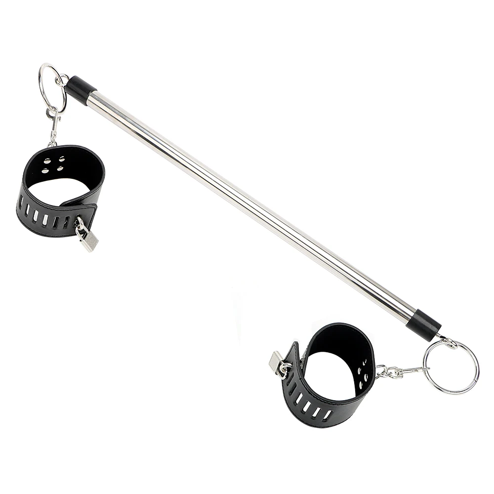 IKOKY Stainless Steel For Women Couples Restraint Bondage Leather Wrist Ankle Cuffs Spreader Bar With Lock & Keys