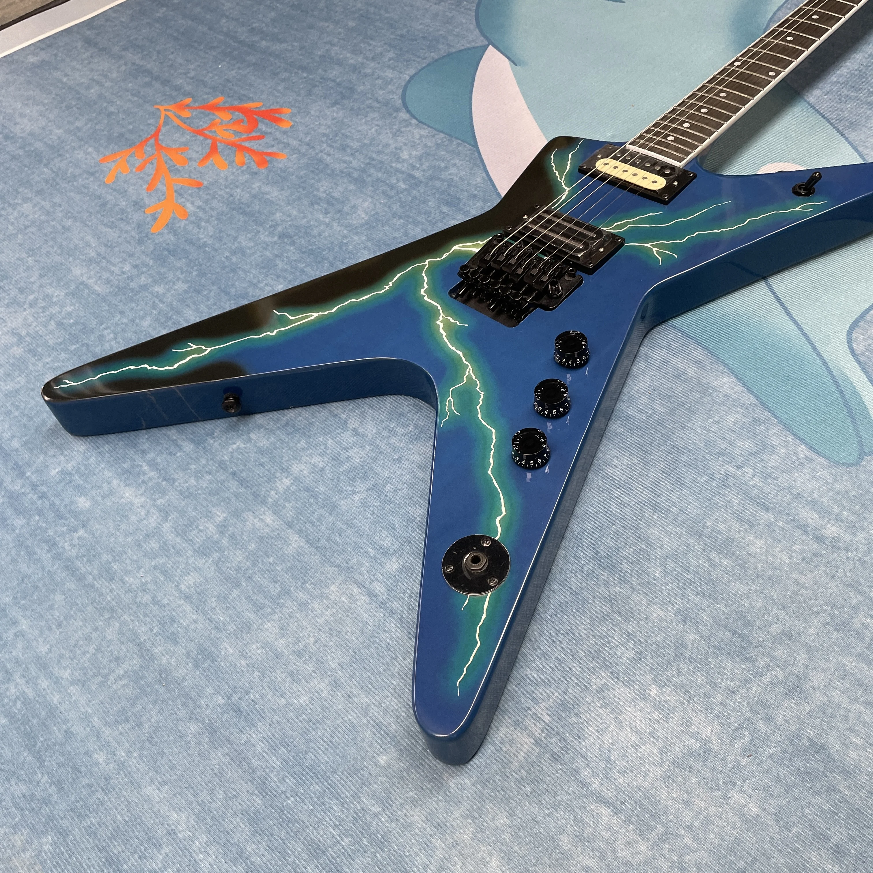Blue electric guitar, double-coil pickup multi-knob volume control electric guitars, stage performance electric guitarra view 3