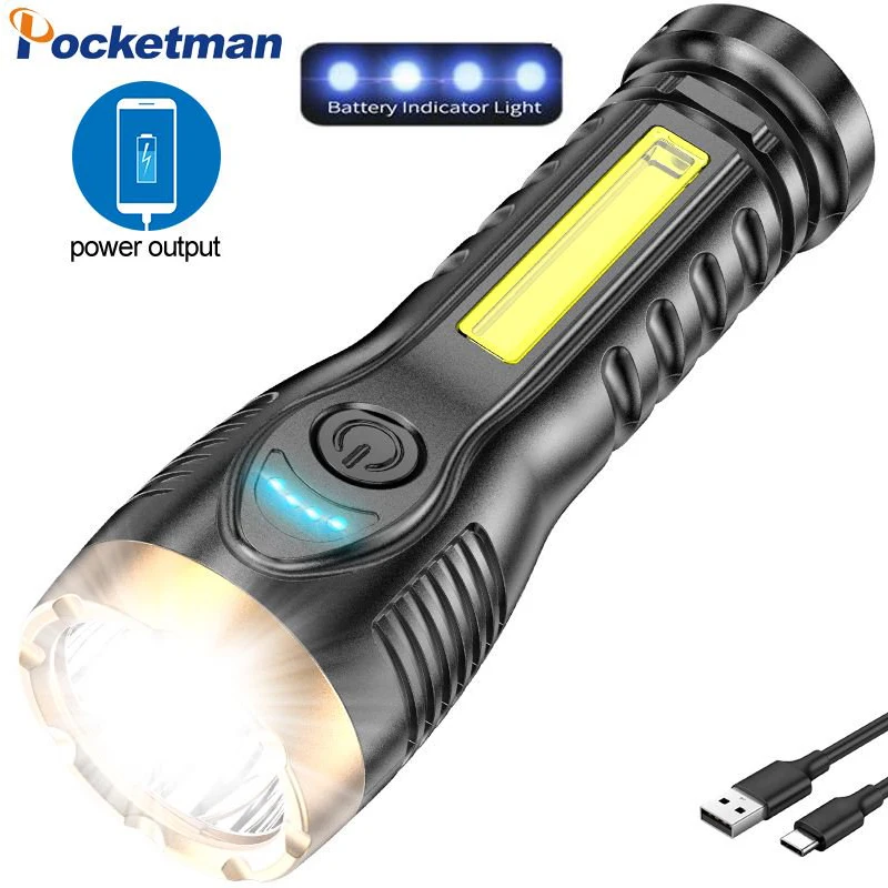 

Powerful COB+LED Flashlight 4 Modes USB Rechargeable Built-in Battery Powered Torch with Tail Magnet Battery Power Display