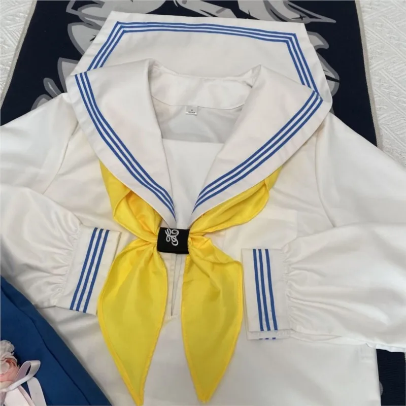 Uniformes escolares japoneses para meninas, Jk básico, azul, três linhas, trajes de marinheiro branco, saia plissada, trajes de anime Cos, conjuntos femininos