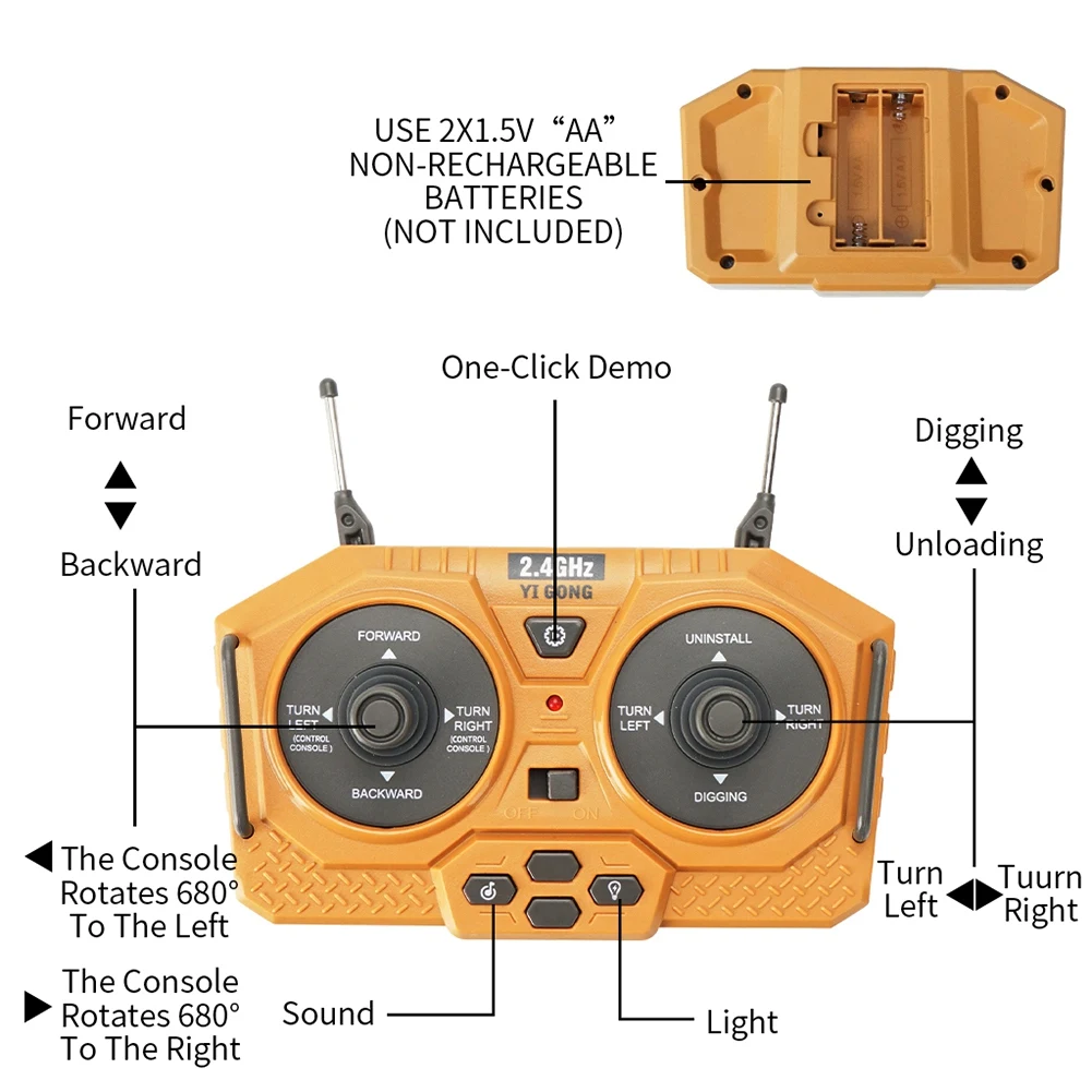 2.4G Escavadeira RC Sem Fio Controle Remoto Caminhão RC Caminhão Veículo de Engenharia Elétrica