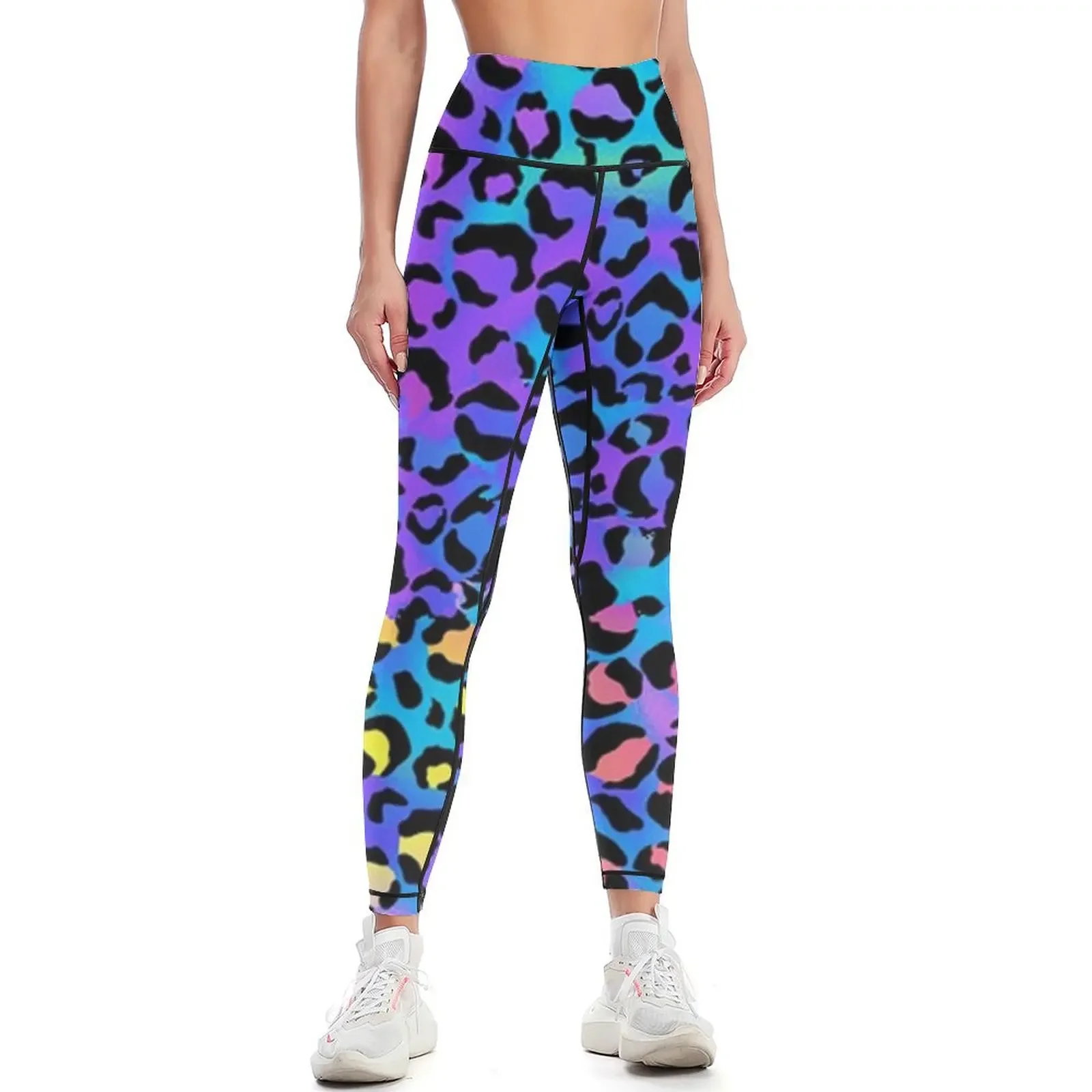 

Holographic Rainbow Leopard Print Spots on Bright Neon Leggings Fitness woman sport set Women sports Womens Leggings