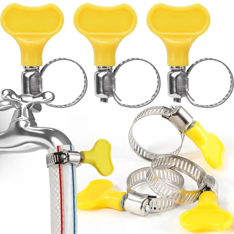 5Pcs 8-44mm Hose Clamps Adjustable Yellow Plastic Handle Twist Stainless Steel Pipe Clips Fasteners Sealing Clamps Sealing Clip