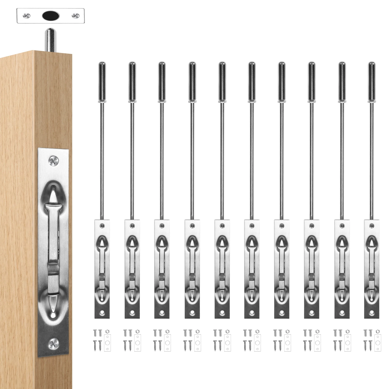 

10 Packs Lever Action Flush Bolt Latch 16.54inch Flush Mount Extension Bolt Solid Stainless Steel for Metal Doors Aluminum Doors