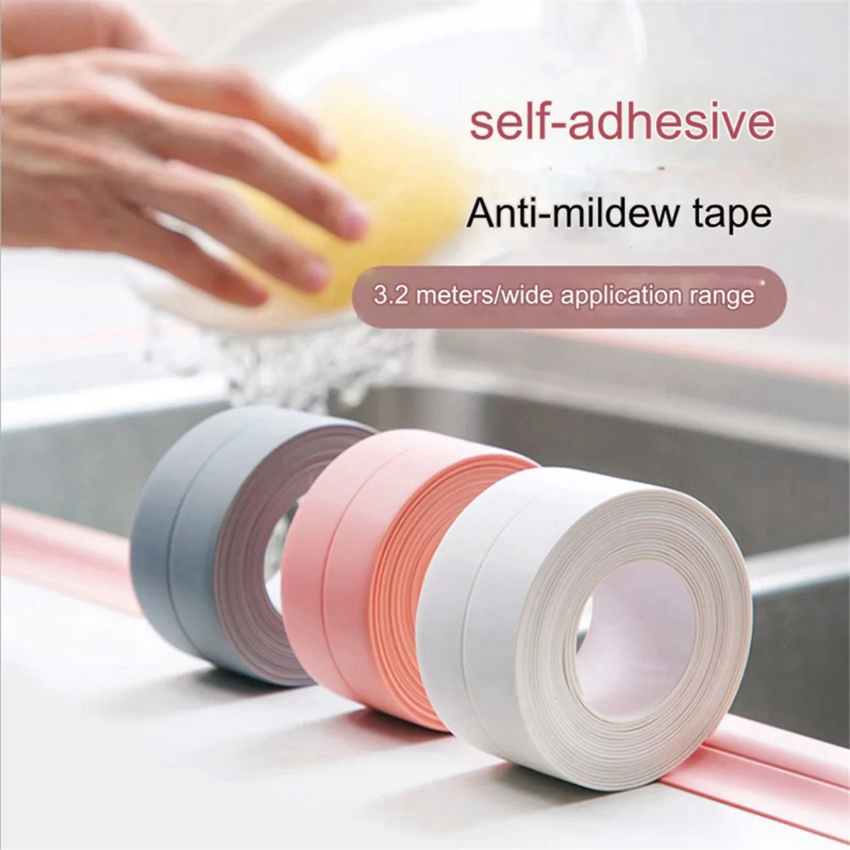 Waterproof Sealing Tape Anti-Mildew Bathroom Kitchen Door Strip Shower Sink Bath Sealer 3.2m X 3.8cm