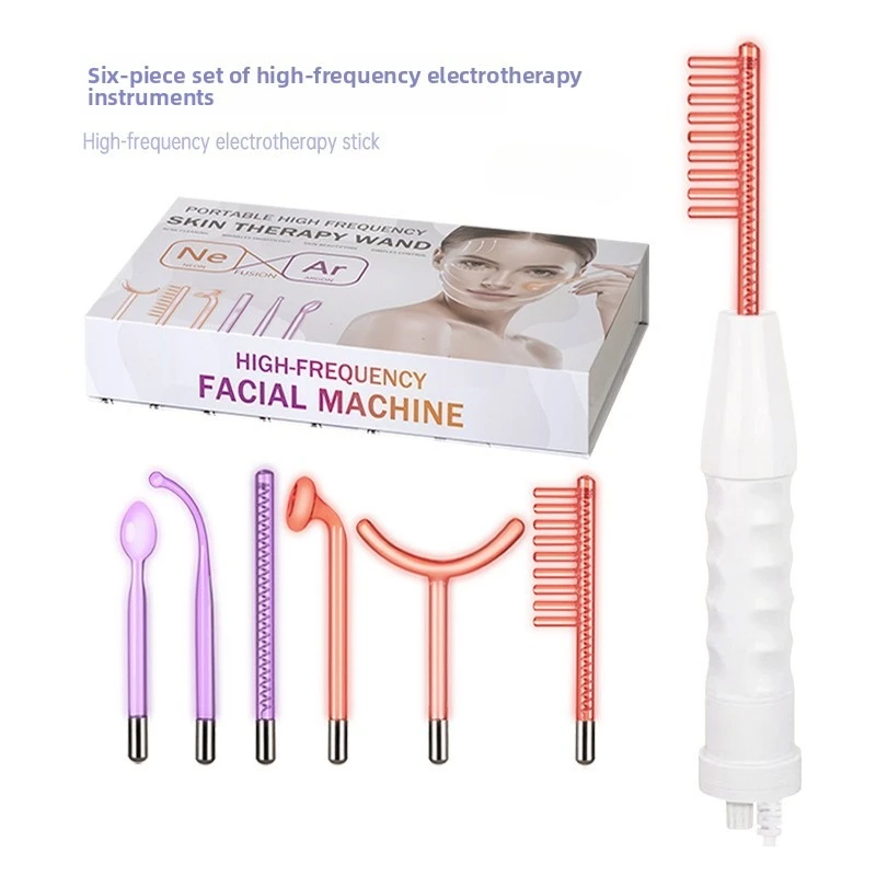 Portable High Frequency Facial Machine 6 in 1 Beauty Wand Set with Glass Tubes  for Acne Spot Removal Anti Aging Lifting Tool