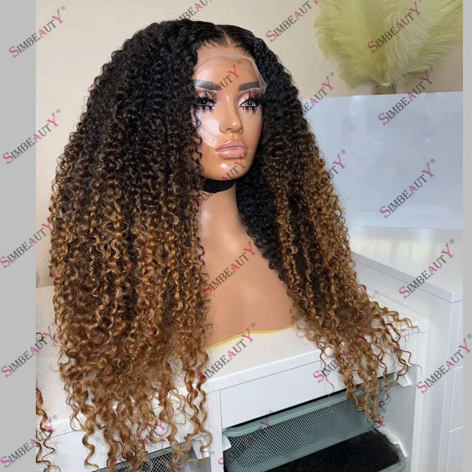 High Density Kinky Curly Omnre Auburn Blonde Human Hair Lace Front Wig for Black Women 13x6 Lace Front Wig Natural Hairline