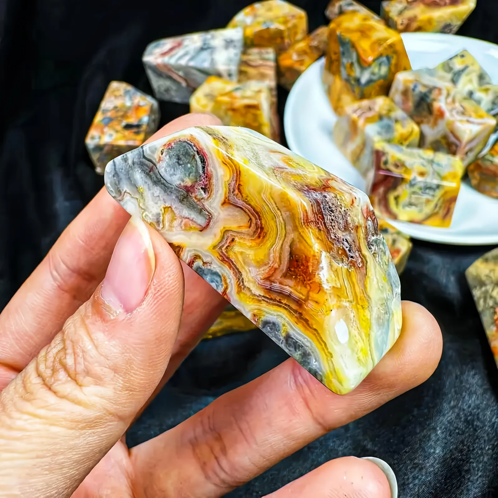 

1pc Natural Crazy Agate Stone Specimen - Irregular Shape, Colorful Vortex Oil Painting Tone, Bohemian Home Decor, Holiday Gifts