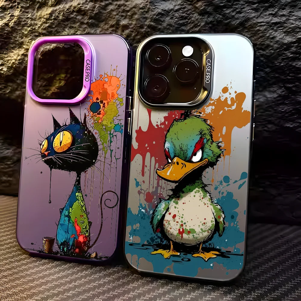 

Anger Rabbit Duck Phone Case For IPhone 16 15 14 13 12 11 Pro Max Black Matte Multicolor Laser Metallic Aurora Funda