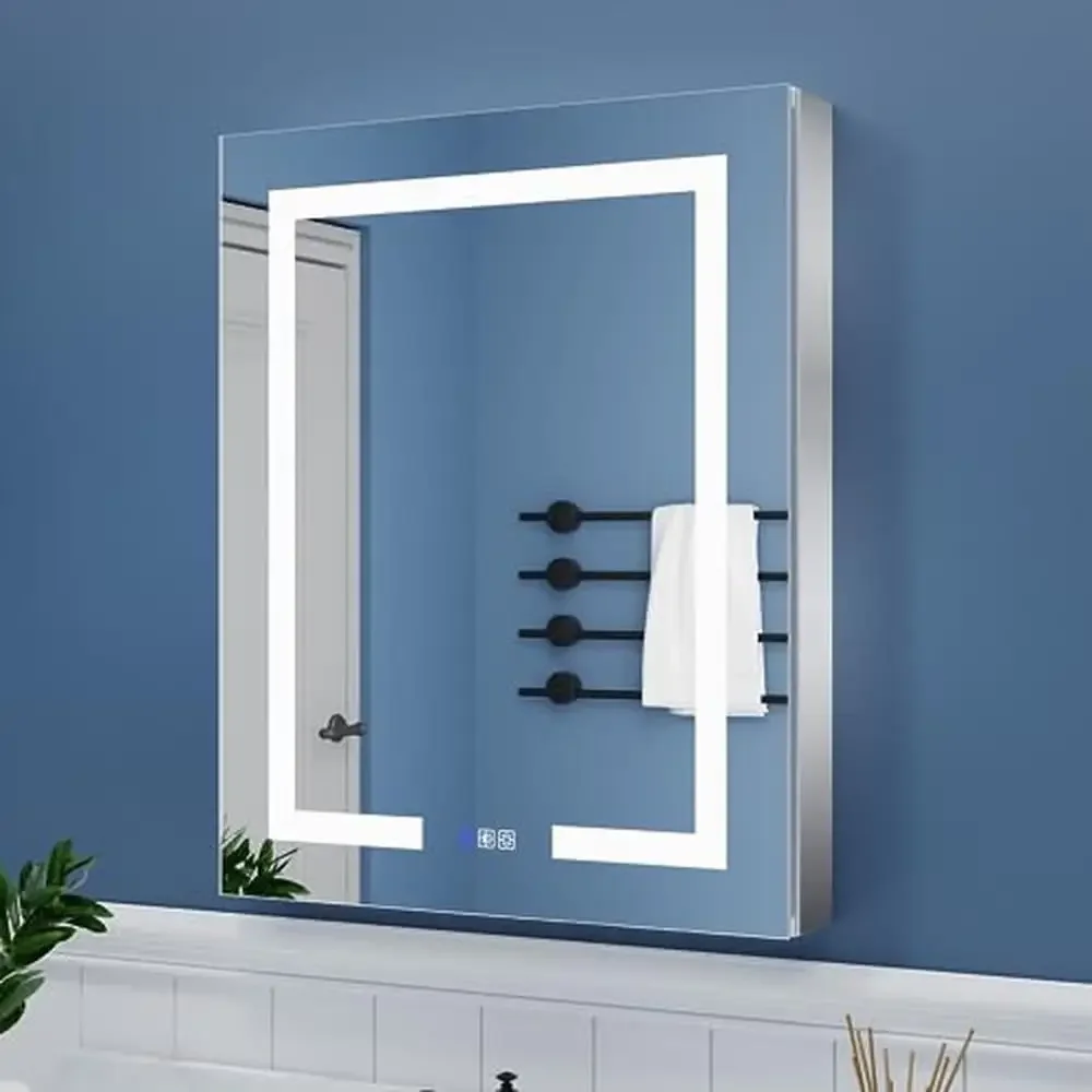 LED Lighted Bathroom Medicine Cabinet Mirror 24 x 30 Inch IP44 Waterproof Aluminum Frame Defog Stepless Three-color Temperature