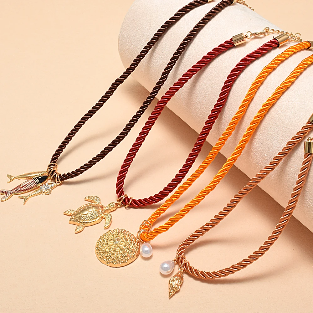 

Bohemian Creative Necklace For Women Multilayer Handmade Rope Chain Pendant Necklaces Animal Fish Turtle Vintage Jewelry