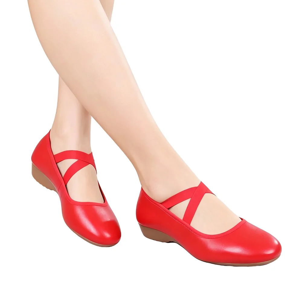 USHINE Women Cattlehide Ballroom Dance Shoes Latin Modern Dance Flat Shoes Rubber Sole Indoor Outdoor Dancing Footwear