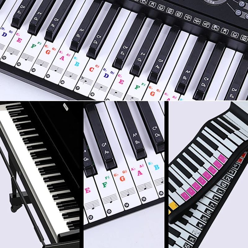 Decal Piano Stickers Learn 37*11mm Transparent Digital Keyboard Reusable Multicolor Notes For 37/49/88/61/54 Keys