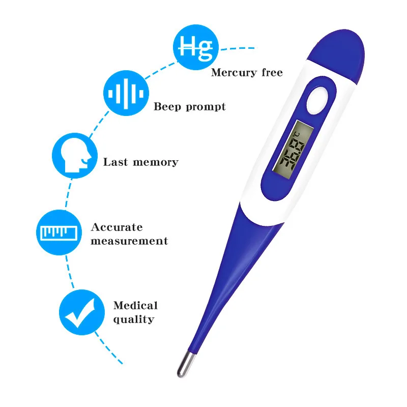 LCD Soft Flexible Tip Baby Child Adult Electronic Digital Body Portable Celsius Thermometer for Fever Temperature Measurement