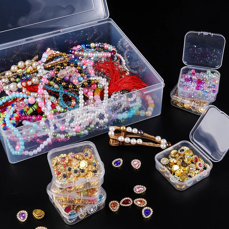 

Plastic Organizer Box Small Bead Organizer Cases Mini Clear Bead Storage Container Box with Hinged Lid for DIY Jewelry Supply